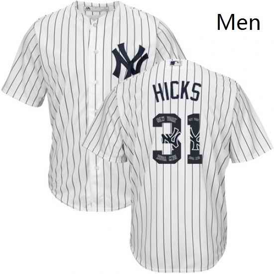 Mens Majestic New York Yankees 31 Aaron Hicks Authentic White Team Logo Fashion MLB Jersey